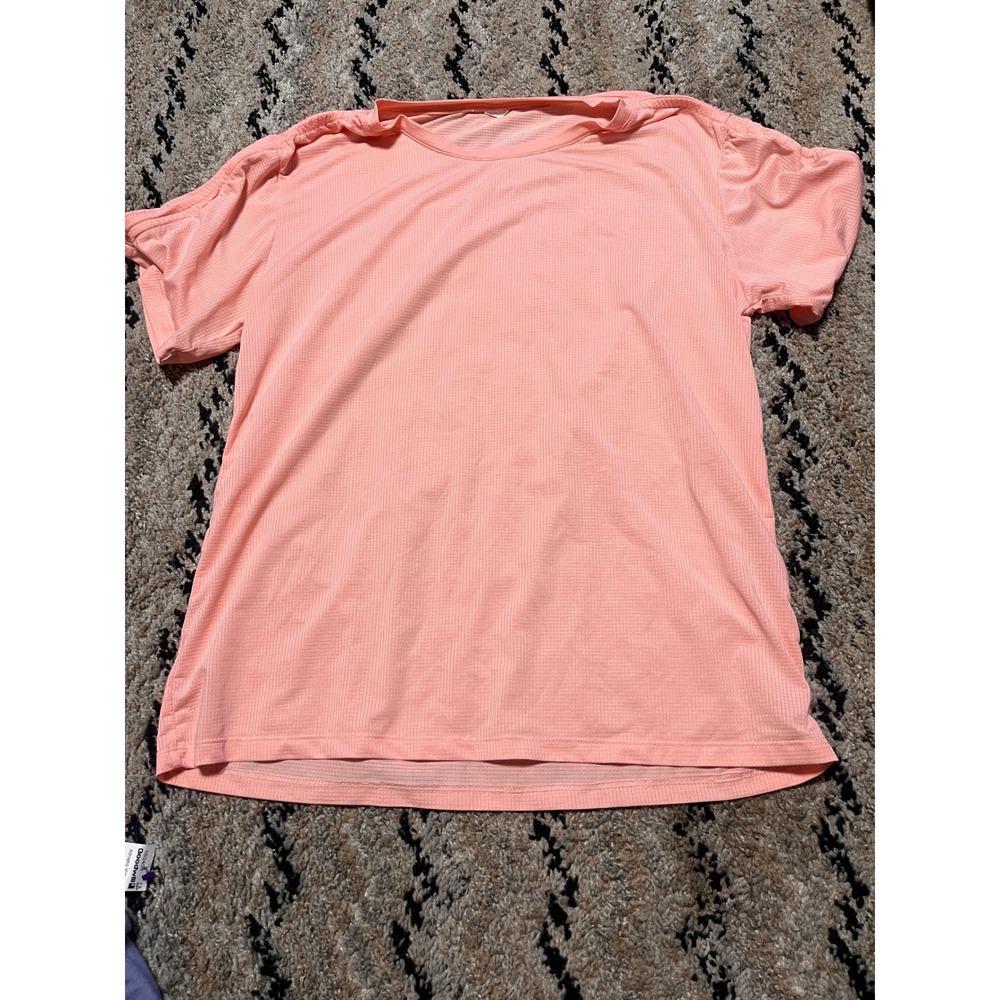 Fabletics Womens Peach Coral Grid Textured Short Sleeve Activewear Top Small